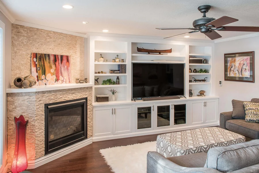 Entertainment Center With Bookshelves and Fireplace